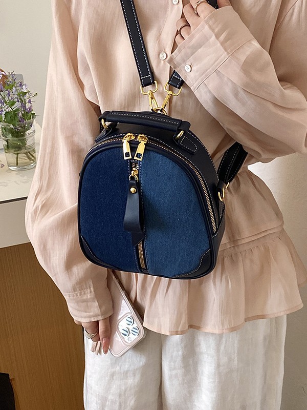 Nicho coreano Jeans color contraste mochila mujer 2026 nuevo cross-border multipropósito de alta calidad mochila versátil