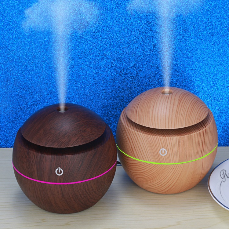 Humidificador Difusor de Aromas Esférico de ABS Estilo Madera Súper Silencioso con Apagado Automático para Hogar