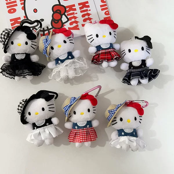 New Style Straw Hat Cat Plush Pendant Doll Toy Bag Charm High-End Car Keychain Keyring