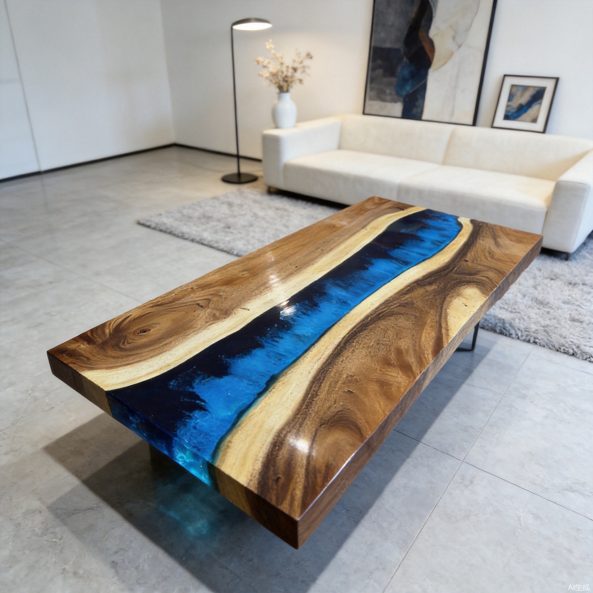 Modern Deep Sea American Walnut Wood Epoxy Resin Tea Table, Exhibition Table, Takeaway Table