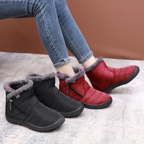 Winter new high-top casual cotton shoes cross-border large size round toe zipper low-cut plus velvet cotton boots waterproof snow boots for women