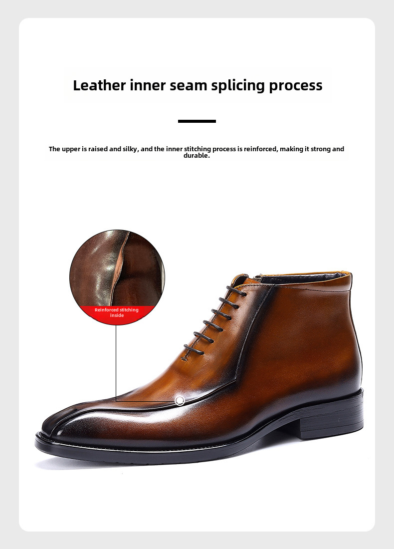 Kožené boty Velkoobchodní továrna Britské martinské boty Pravá kůže Módní společenské boty Špičatá špička Zip Vysoké kožené boty Kotníkové boty_voghion.com