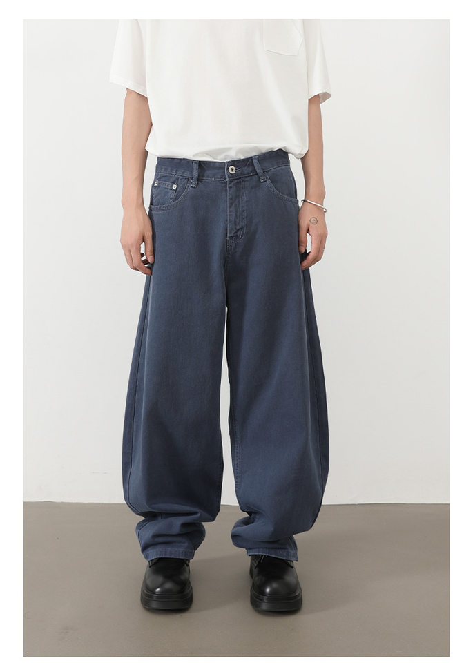 Quần jean nam ống rộng dáng suông cạp vừa phong cách đường phố — Denim đen, Làm cũ, Màu trắng, Màu xanh lam chi tiết 29