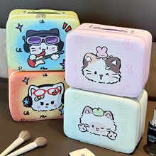 原创可爱猫咪带镜手提化妆箱女大容量高级感便携旅行护肤品收纳包