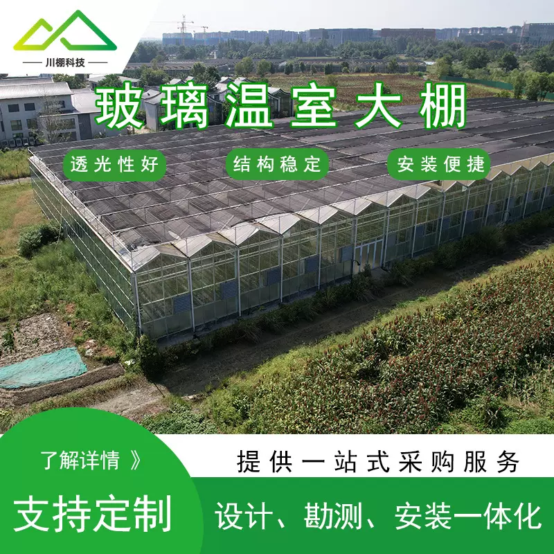 温室玻璃大棚控温观光连栋种植热镀锌棚管设计定制四川厂家温室棚