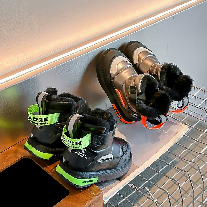 Детские толстые донные нескользящие снежные сапоги 2024 новый стиль мальчик хлопковые теплые хлопковые сапоги для девочек водонепроницаемые короткие сапоги