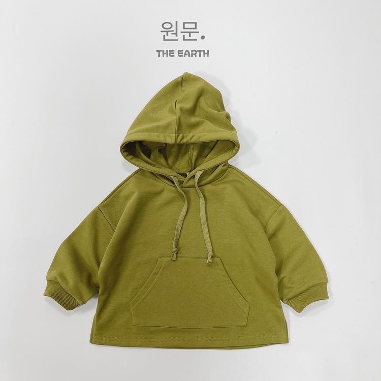 Korean clothing children's versatile autumn new item for boys and girls solid color plug-in pocket casual hooded long_voghion.com