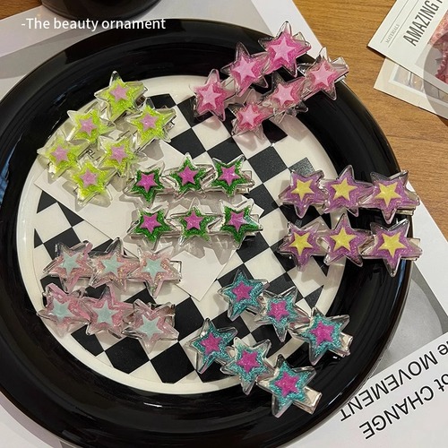 Y2K Millennial Sweet Cool Girl Fine Glitter Atmosphere Star Hairpin Side Bangs One-word Duckbill Side Clip Hair Accessories