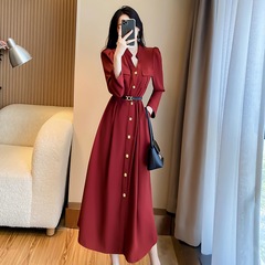春のワンピース新型高級感女装冷淡風春の服装気質女神範長袖シャツスカート早秋