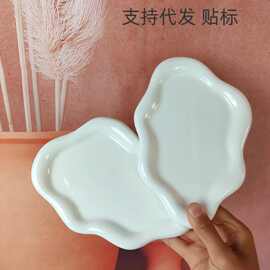 跨境外贸ins简约饰品收纳盘创意白s银色盘子装饰摆件电镀首饰托盘