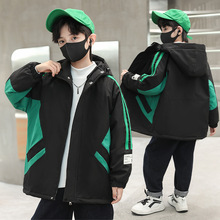 童装外套春装新款男童长袖拼色风衣2024韩版儿童洋气连帽外套批发