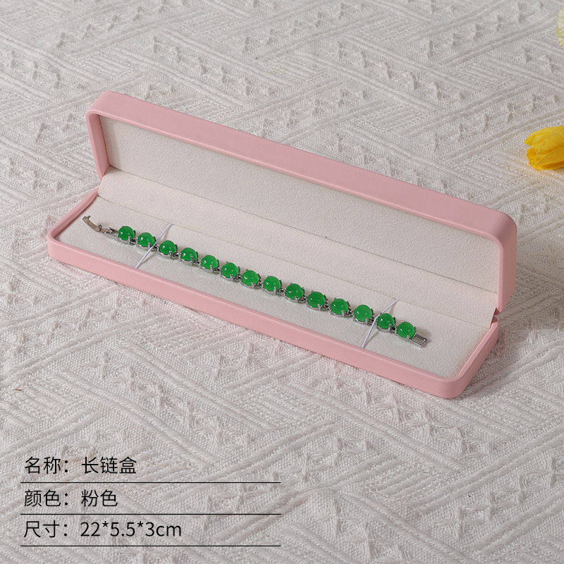 Caja de joyería rosa de alta calidad de cuero pu caja de embalaje de marca de joyería logotipo colgante pulsera collar caja de anillo
