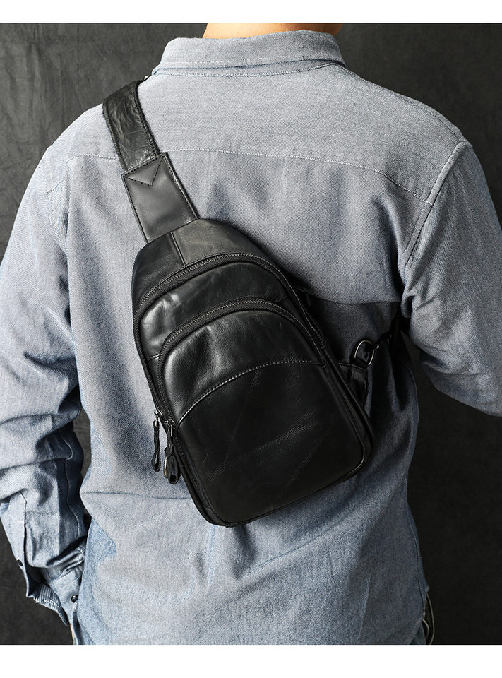 Túi đeo trước ngực nam da bò lớp đầu tiên nhiều ngăn thể thao thời trang dung tích lớn — Cà phê, Màu nâu, Màu đen chi tiết 24