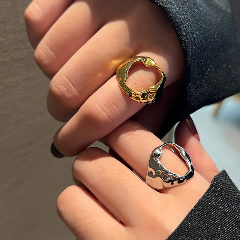 Lady Geometric Silver Plated Metal Rings