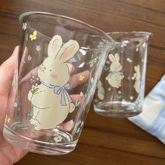 Rabbit glass cup ins high-value water cup drink cup office drinking cup household breakfast milk coffee cup