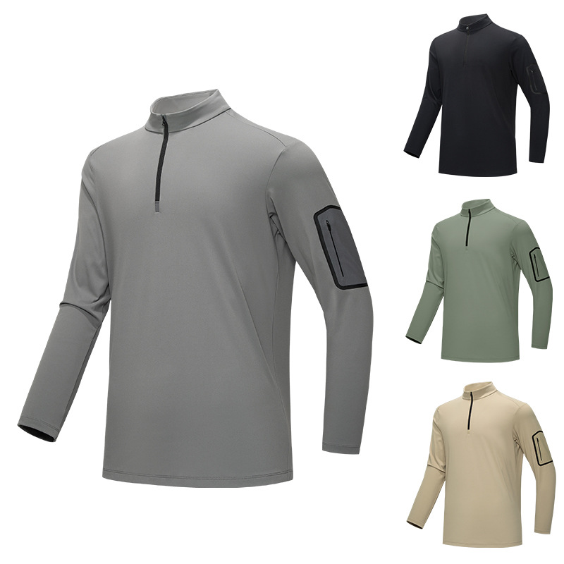 New autumn and winter cross-border men's outdoor stand-up collar half-zip long-sleeve T-shirt, seamless 7A antibacterial sports top, customizable