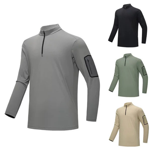 New autumn and winter cross-border men's outdoor stand-up collar half-zip long-sleeve T-shirt, seamless 7A antibacterial sports top, customizable