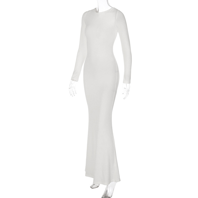 Women Collection for Autumn Lace Sexy Backless Long Sleeves Solid Color Slim Dress 6 Women Collection for Autumn Lace Sexy Backless Long Sleeves Solid Color Slim Dress