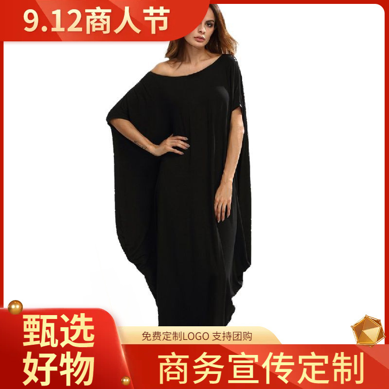 速卖通ebay爆款 2019欧美大码宽松连衣裙 纯色皱褶长裙
