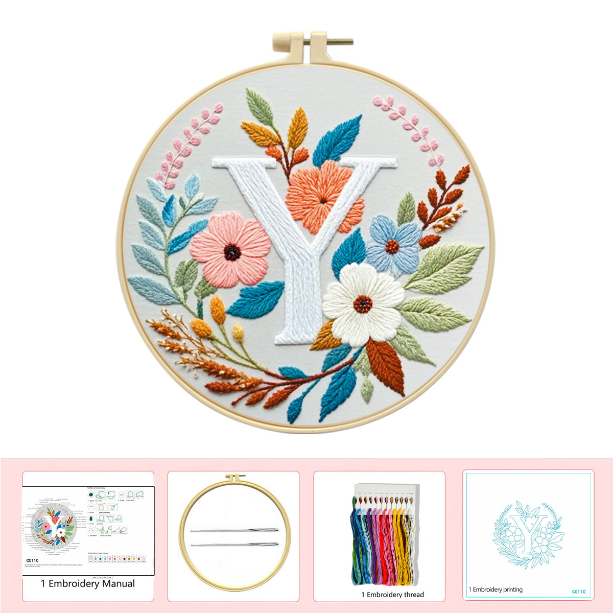 Hecho a mano flores y plantas europeas bordadas paquetes de materialdiy inglés 26 letras simple principiante nivel de bordado al por mayor