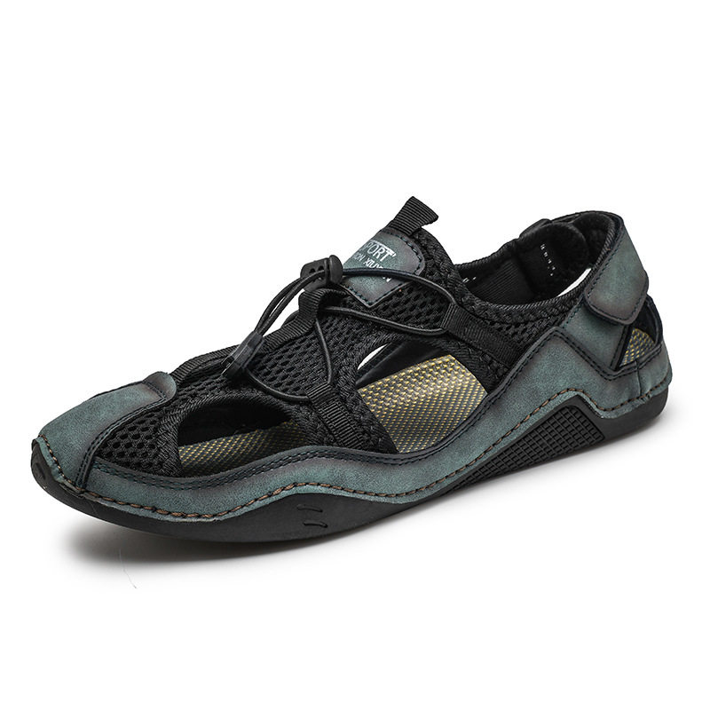 Dép sandal nam cỡ lớn đi biển may thủ công chống trượt, quai ngang co giãn — 2285 kaki, 2285 màu đen, 2285 xanh lục, Màu nâu 2285
