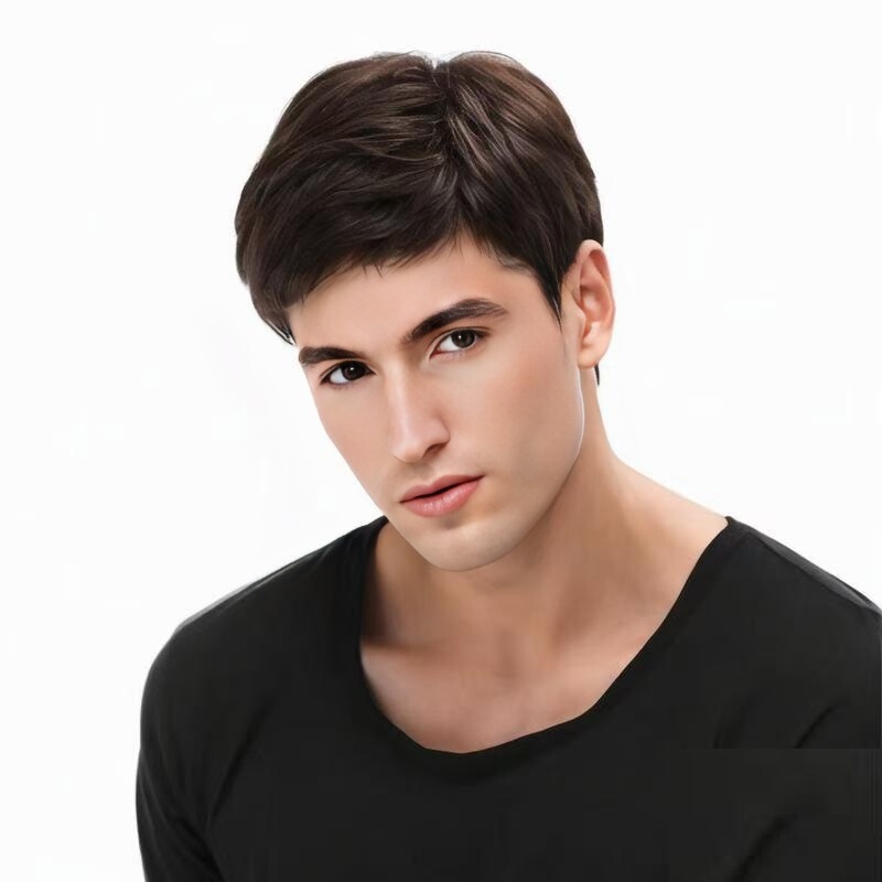 Tiktok cross-border e-commerce supply wig men's oblique bangs handsome short straight hair European and American fashion chemical fiber full head cover Tiktok cross-border e-commerce supply wig men's oblique bangs handsome short straight hair European and American fashion chemical fiber full head cover