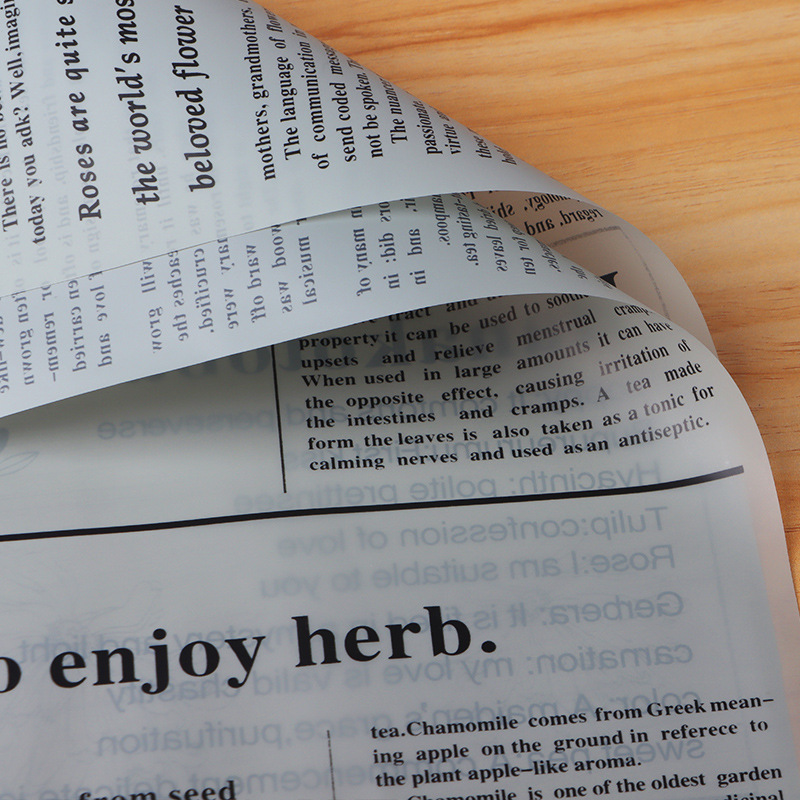 Papel de embalaje de flores impermeable bopp material de impresión Hansu herbaria floral ramo de papel de embalaje 20 hojas