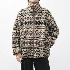 提花民族风立领摇粒绒夹克男女冬季2025年宽松加厚保暖羊羔毛外套