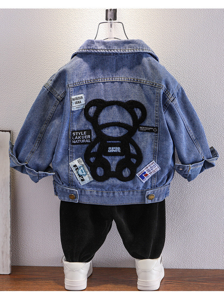 Boys back bear 2024 Spring Autumn new children's cool and trendy jacket boys denim clothing trend_voghion.com