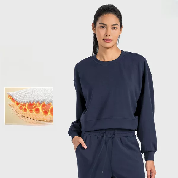 Autumn and Winter Soft Waxy Liquid Air Layer Casual Sports Sweater Women's Loose Round Neck Fashion Sports Long Sleeve DAW015