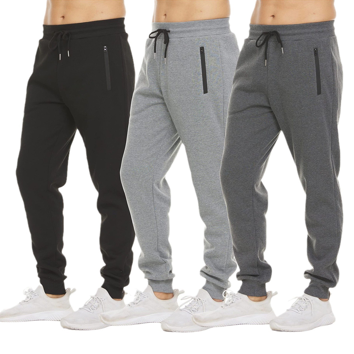 Herren-Jogginghose mit Fleecefutter – Freizeit- und Laufhose mit Reißverschluss (Schwarz/Grau/Marineblau, S-3XL)_voghion.com
