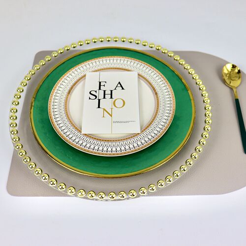 Nordic light luxury gold edge green Western dinner plate household fruit and dessert plate hotel wedding sample room decoration serving plate