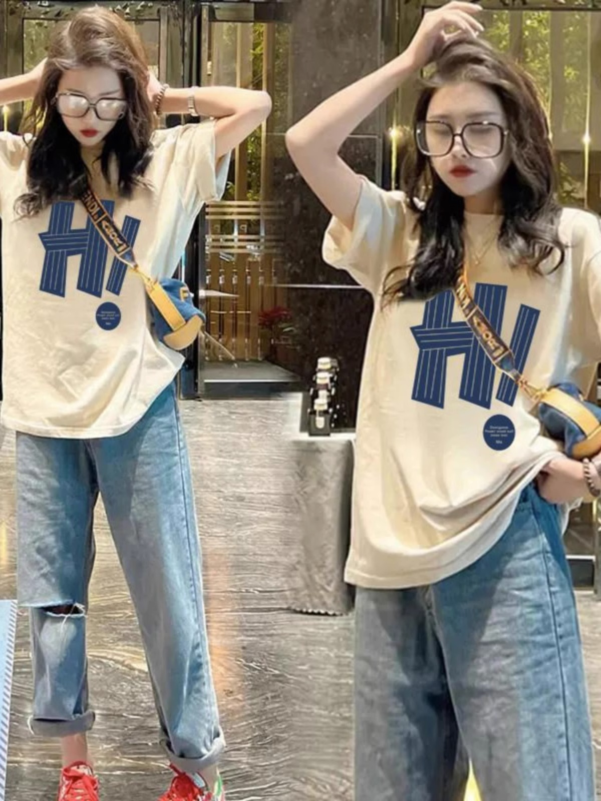 2024 New Versatile Letter Printed Short-Sleeved T-Shirt for Women Summer Loose Korean Style Trendy Oversize Round Neck Top
