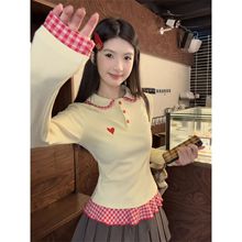 学院风甜辣设计感娃娃领打底衫T恤女秋冬新款小个子内搭修身上衣