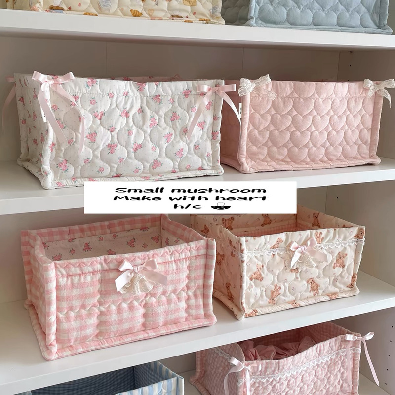 New Square Cute Storage Basket Handmade Blogger Ins Style Quilted Desktop Finishing Storage Box Sundries