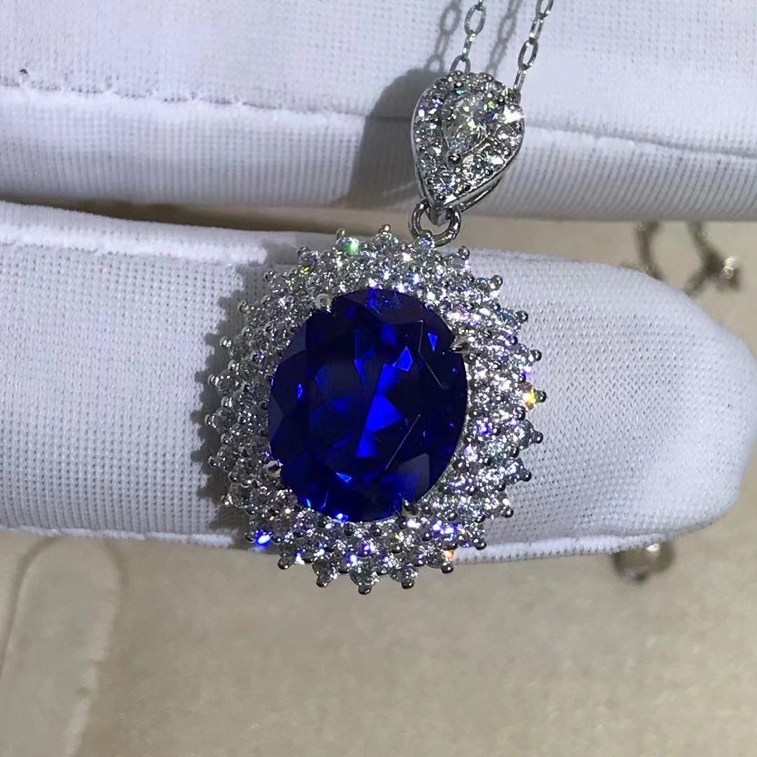 Simulación de collar de gemas de corte azul real S925 plateado engrosado mosaico sintético de zafiro real transfronterizo exclusivo
