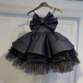 跨境女童黑色礼服吊带走秀礼服公主裙儿童生日宴会拍照造型蓬蓬裙