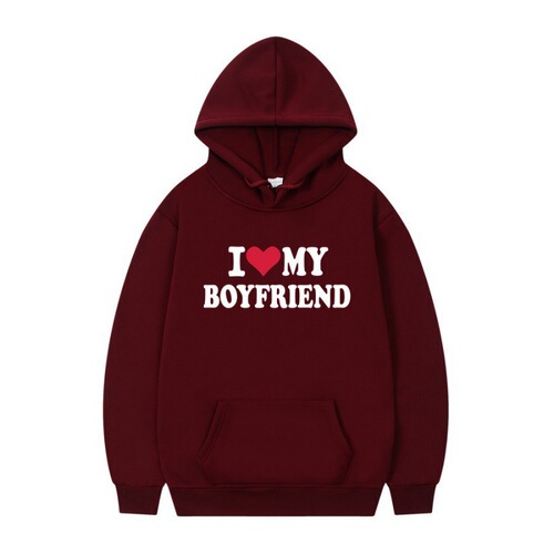 I LOVE MY BOYFRIEND Print Hooded Sweatshirt Sport Top Gothic Spring and Autumn Season Hooded Sweatshirt Long-Sleeve Men