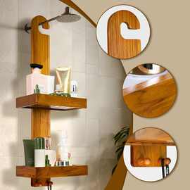 木质淋浴架悬挂式浴缸收纳架多层洗漱品储物架花洒托盘浴室置物架