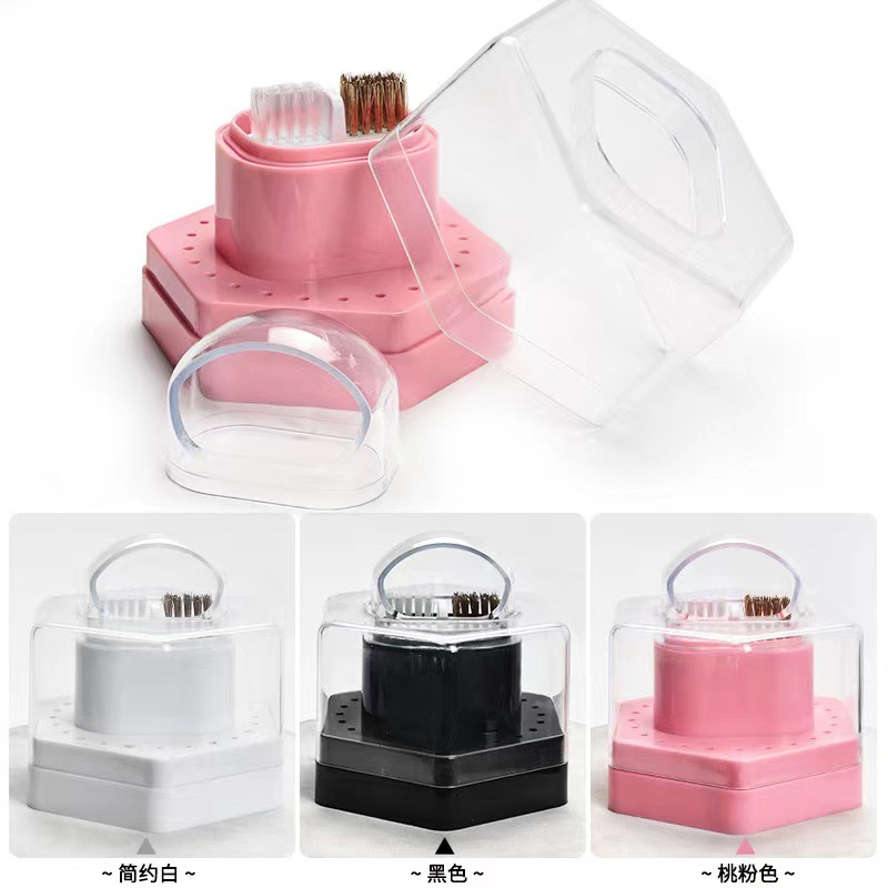 Caja de almacenamiento multifuncional de dos en uno de 24 agujeros para mostrar agujeros de almacenamiento de uñas limpias con caja de cepillo limpio