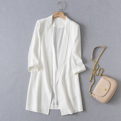 春夏季气质通勤长款休闲白色小西装领薄款加厚纯色一粒扣欧美西装