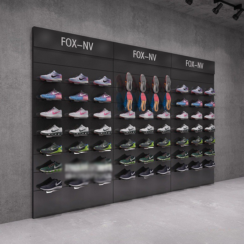 Tienda de ropa estante de exhibición gabinete de exhibición de pared Zapatero tienda de zapatilla de deporte estante centro comercial tienda de zapatos estante de zapatos