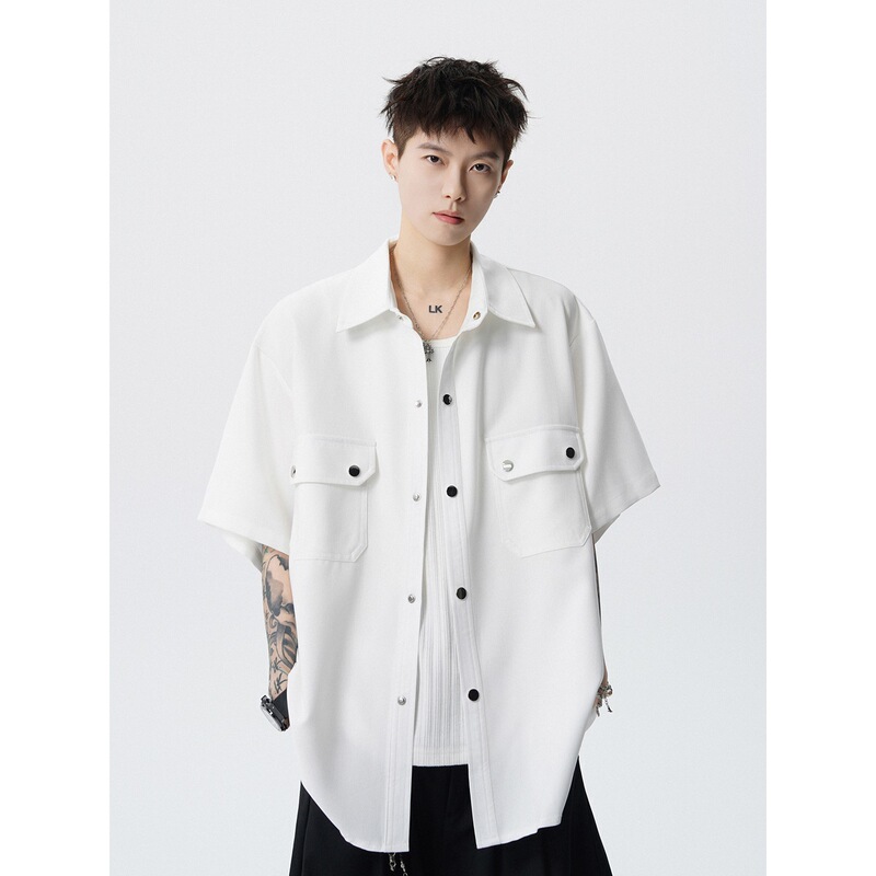 American-Style Heavy-Duty Ice Silk Denim Short-Sleeve Shirt for Men, Summer Trendy Breathable Versatile Couple Half-Sleeve Shirt Jacket