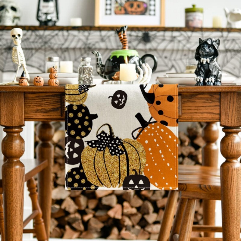 Amazon ベストセラー ハロウィン パンプキン テーブル フラグ リネン プリント テーブル デコレーション テーブルクロス パーティー ライト 高級 クリエイティブ テーブルクロス|undefined