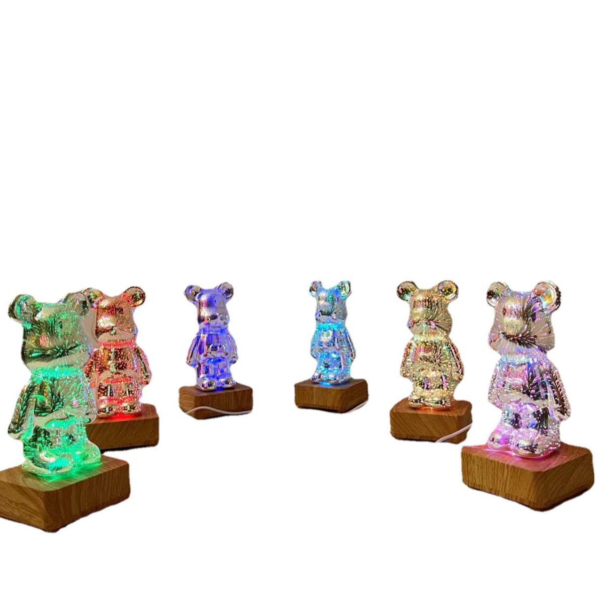 3D vidrio fuegos artificiales oso diy colorido luminoso atmósfera dormitorio luz de la noche internet celebridad luz de la noche tiktok mismo regalo