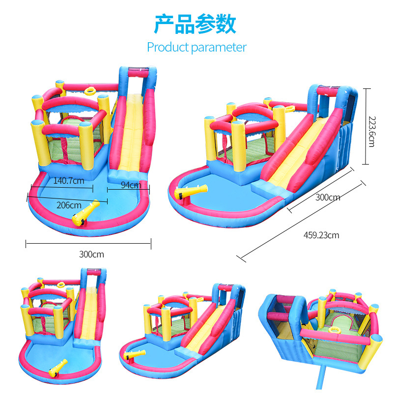 Castillo inflable pequeño para niños en casa, castillo inflable con tobogán y doble trampolín, combinación de castillo inflable con tobogán
