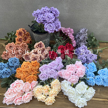 高端9头钻石玫瑰仿真花家居玫瑰婚庆把束假花外贸出口亚马逊批发