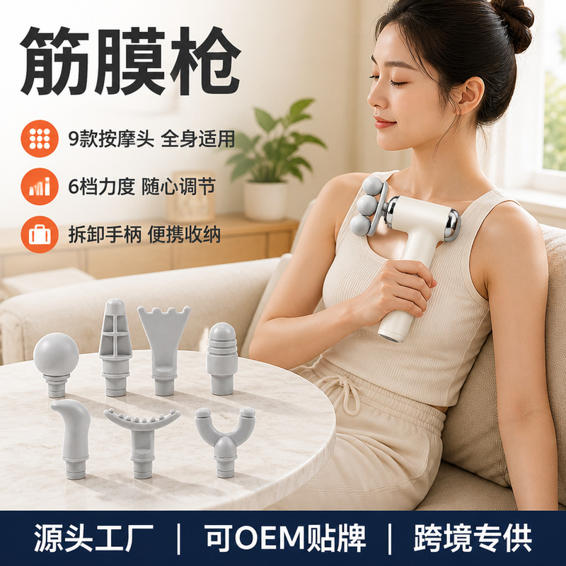 跨境专业级三头筋膜枪家用肌肉放松电动按摩器多功能长柄筋膜枪 家用电器厂家批发实拍图