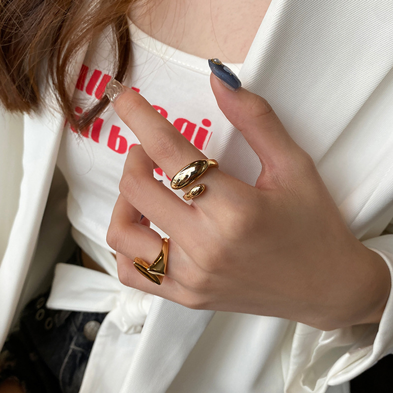 خاتم نسائي قابل للتعديل مطلي بالذهب والنحاس غير اللامع على الموضة الكورية display picture 4