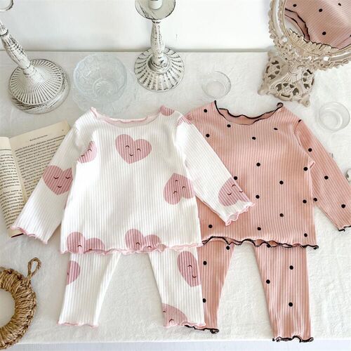 Spring and Autumn Style Round Dot Children's Pajama Set for Fall and Winter, Korean Version, Stylish Two-Piece Home Wear for Older Children